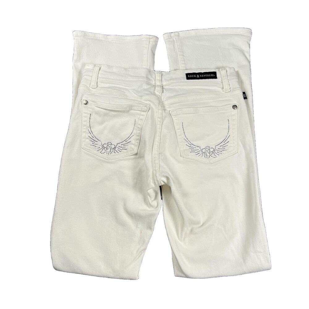 Rock & Republic Kassandra White Low Rise Boot Cut Jeans Size 6